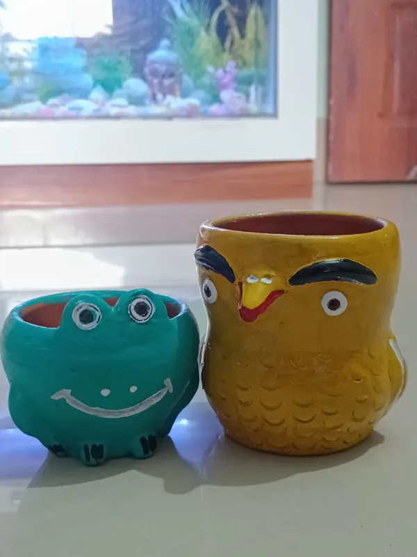 Green_And_Blue_Handcrafted_Animal_Planter_Set_Owl_&_Frog_Design_Cute_Miniature_Pots_For_Succulents_Cactus_Desk_&_Home_Décor_(Set_Of_2)