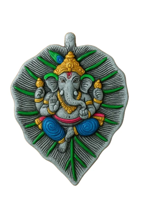 Divine_Lord_Ganesh_Wall_Hanging_on_Leaf_Design_(9''X6")|_Handcrafted_Home_Décor