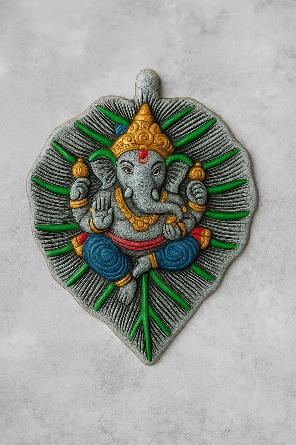 Divine_Lord_Ganesh_Wall_Hanging_on_Leaf_Design_(9''X6")|_Handcrafted_Home_Décor