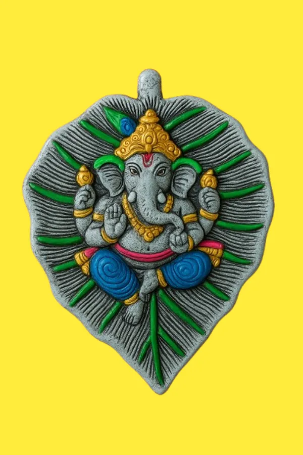 Divine_Lord_Ganesh_Wall_Hanging_on_Leaf_Design_(9''X6")|_Handcrafted_Home_Décor