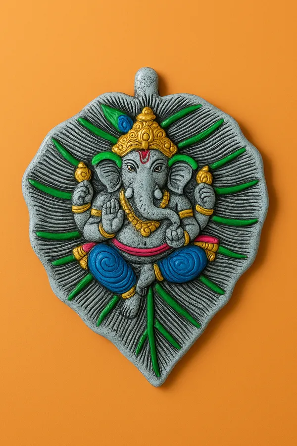 Divine_Lord_Ganesh_Wall_Hanging_on_Leaf_Design_(9''X6")|_Handcrafted_Home_Décor