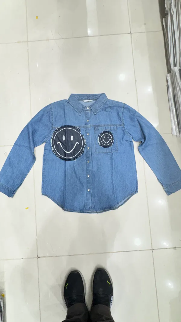Blue_Smiley_Patch_Design_Cotton_Denim_Shirt_For_Women