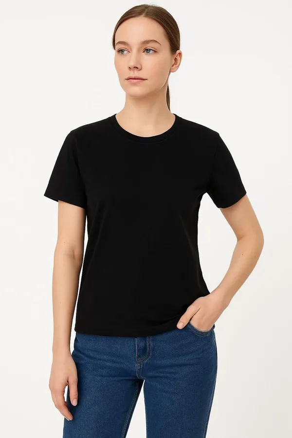 Black_Cotton_Cotton_Crew_Neck_T-Shirt_For_Women