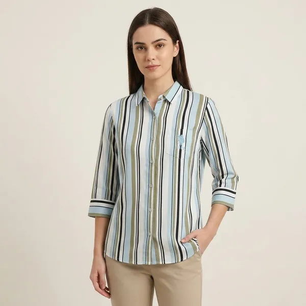 Blue_And_White_Cotton_Striped_Casual_Shirt_For_Women
