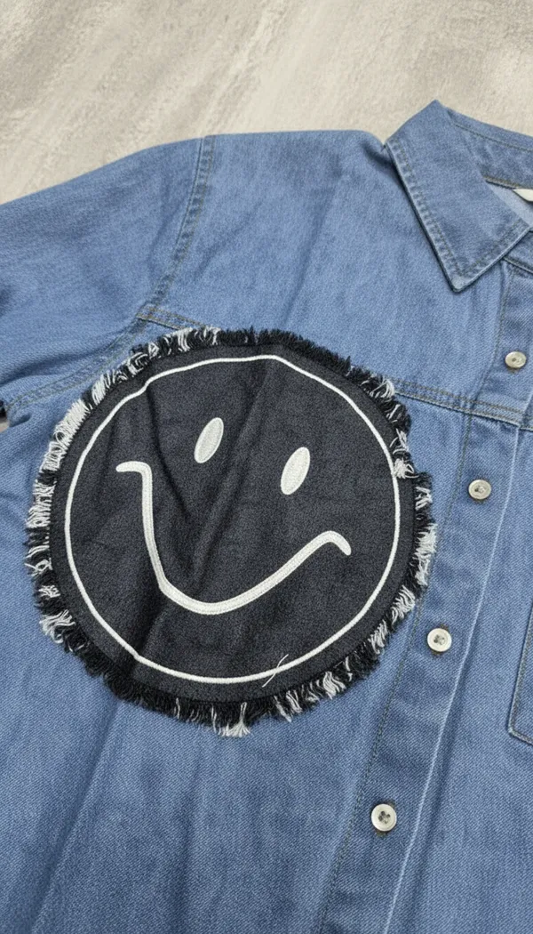 Blue_Smiley_Patch_Design_Cotton_Denim_Shirt_For_Women