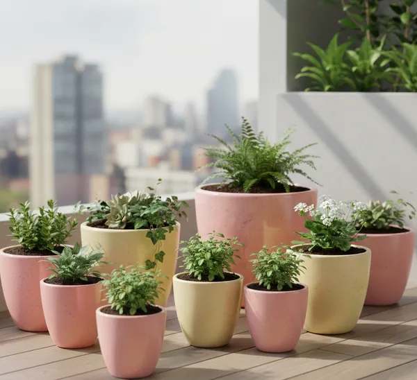 4.5_Inch_Ceramic_Planter_Pot_(Set_of_2)_with_Drainage_Hole_(Fade-Resistant)_-_Modern_Indoor_Pot_for_Succulents,_Snake_Plants,_&_Herbs_-_Decorative_Small_Cactus_Pot_for_Desk,_Shelf_&_Home_Decor_(Speckled_Pink_&_Lemon)-_Plant_Not_Included