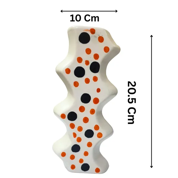 White_Modern_&_Unique_Ceramic_Zigzag_Shape_Flower_Vase_With_Dotted_Design_(10L_X_5W_X_20.5H_Cm)