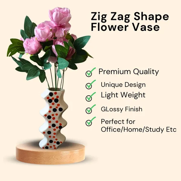 White_Modern_&_Unique_Ceramic_Zigzag_Shape_Flower_Vase_With_Dotted_Design_(10L_X_5W_X_20.5H_Cm)