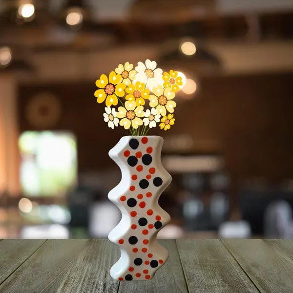 White_Modern_&_Unique_Ceramic_Zigzag_Shape_Flower_Vase_With_Dotted_Design_(10L_X_5W_X_20.5H_Cm)