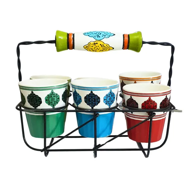 Multicolor_Handcrafted,_Handpainted_Colorful_Ceramic_Tapri_Style_Cutting_Chai_Glass_Set_With_Stand_(Set_Of_6_Pc)
