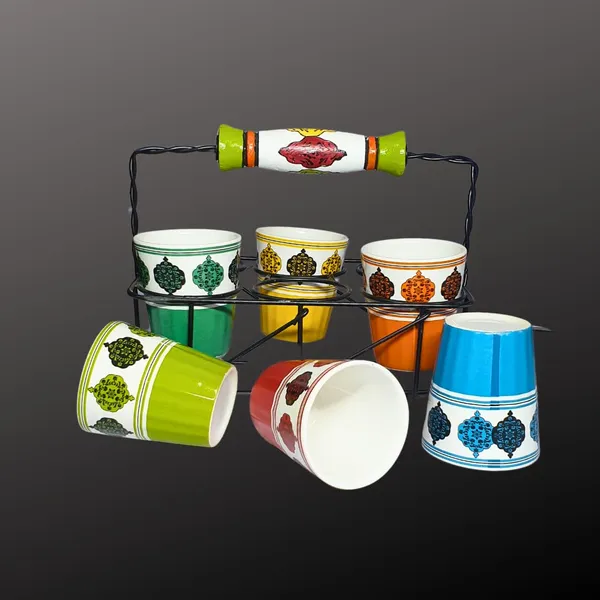 Multicolor_Handcrafted,_Handpainted_Colorful_Ceramic_Tapri_Style_Cutting_Chai_Glass_Set_With_Stand_(Set_Of_6_Pc)