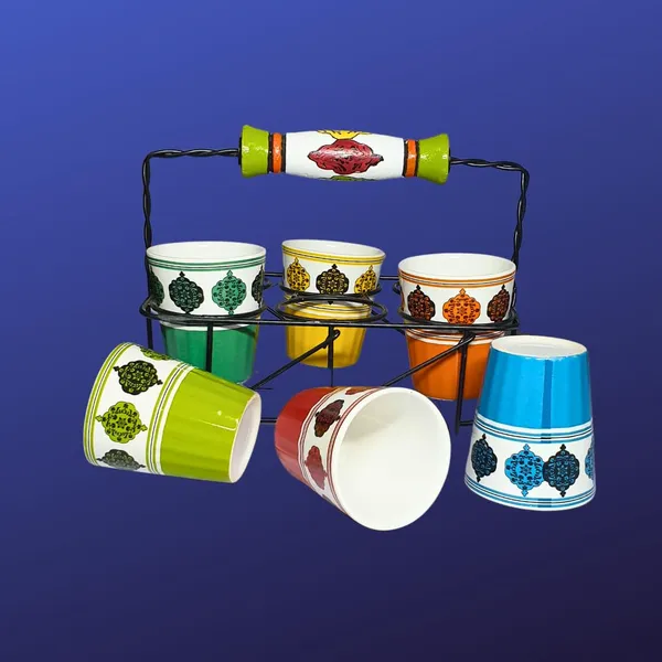Multicolor_Handcrafted,_Handpainted_Colorful_Ceramic_Tapri_Style_Cutting_Chai_Glass_Set_With_Stand_(Set_Of_6_Pc)