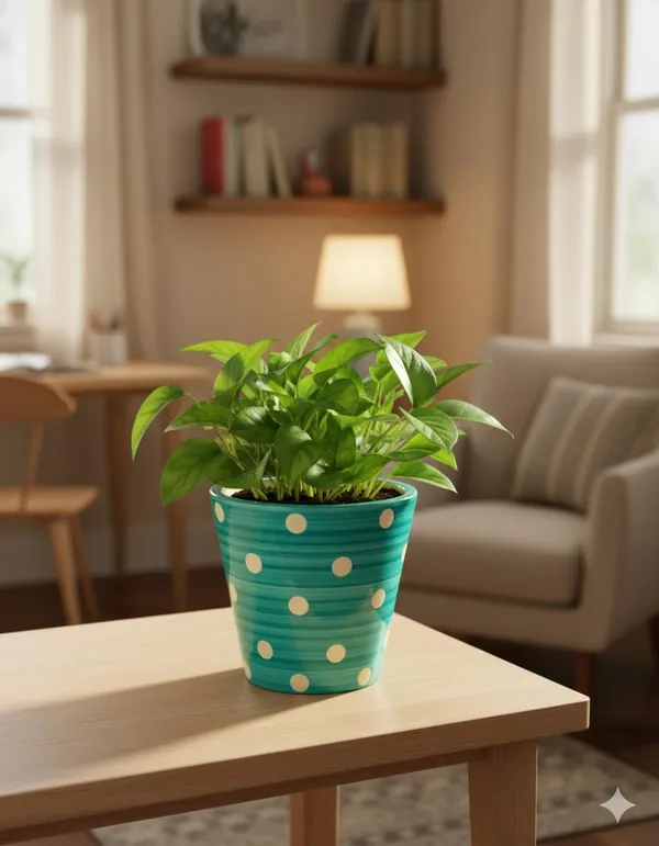Handcrafted_Ceramic_Pot_for_Plants_�_Polka_Dot_Design_|_Made_in_India_|_Strong,_Chip-Resistant,_Color-Fade_Proof_|_Indoor_&_Outdoor_Flower_Planter_|_Easy_to_Clean-_Turquoise_(Plant_Not_Included)