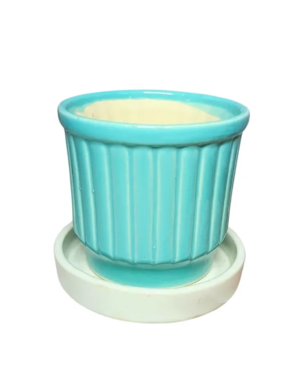 Teal_Ceramic_Flower_Pot_With_Base_Tray_(Plant_Not_Included)_-_Small