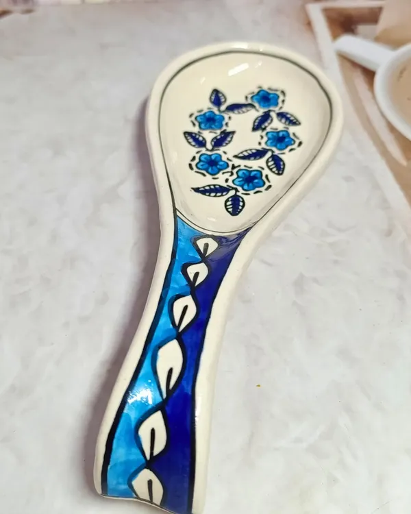 Blue_Ceramic_Serving_Spoon_Rest_Cum_Spatula_Holder_For_Kitchen_Counter_Top/_Dinning_Table_(25_Cm)
