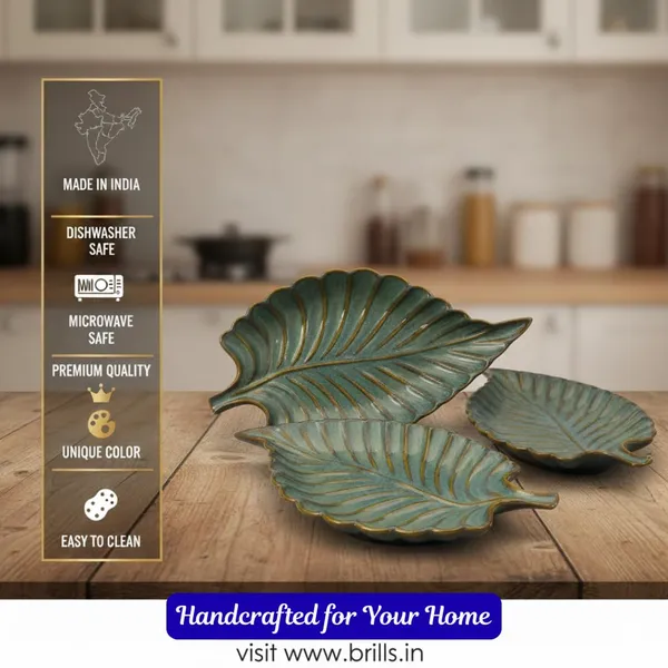 Soft_Green_With_Brown_Touch_Microwave_&_Dishwasher_Safe_Leaf-Shaped_Handcrafted_Ceramic_Platter_(33L_x_25.5W_x_4Th_Cm)