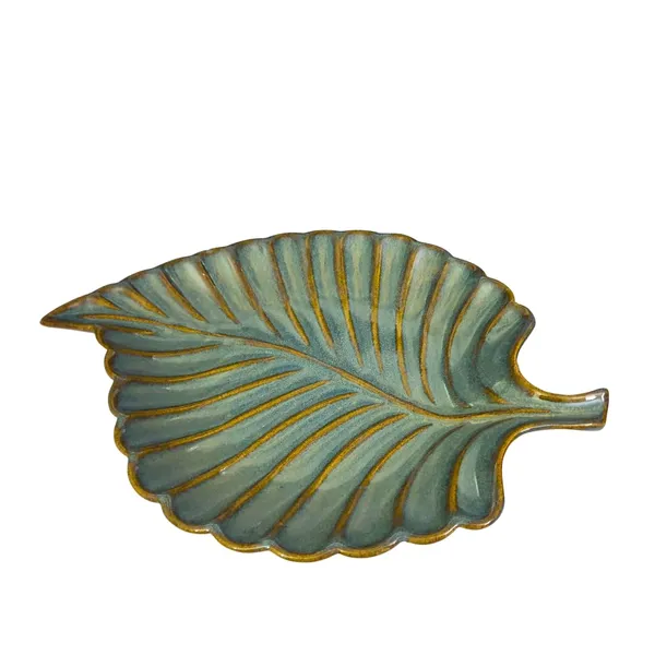 Soft_Green_With_Brown_Touch_Microwave_&_Dishwasher_Safe_Leaf-Shaped_Handcrafted_Ceramic_Platter_(33L_x_25.5W_x_4Th_Cm)