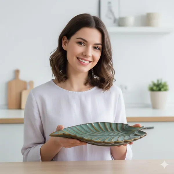 Soft_Green_With_Brown_Touch_Microwave_&_Dishwasher_Safe_Leaf-Shaped_Handcrafted_Ceramic_Platter_(33L_x_25.5W_x_4Th_Cm)