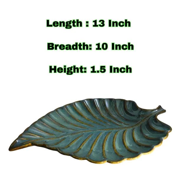 Soft_Green_With_Brown_Touch_Microwave_&_Dishwasher_Safe_Leaf-Shaped_Handcrafted_Ceramic_Platter_(33L_x_25.5W_x_4Th_Cm)