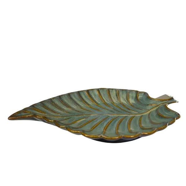 Soft_Green_With_Brown_Touch_Microwave_&_Dishwasher_Safe_Leaf-Shaped_Handcrafted_Ceramic_Platter_(33L_x_25.5W_x_4Th_Cm)