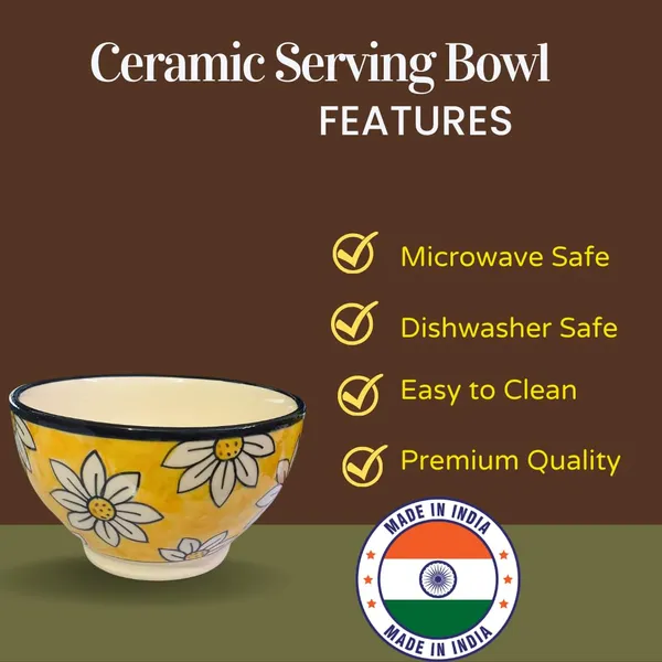 Yellow_Sunflower_Print_Ceramic_Serving/Snack_Bowl_(750_Ml)