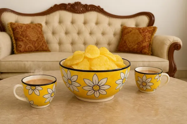 Yellow_Sunflower_Print_Ceramic_Serving/Snack_Bowl_(750_Ml)