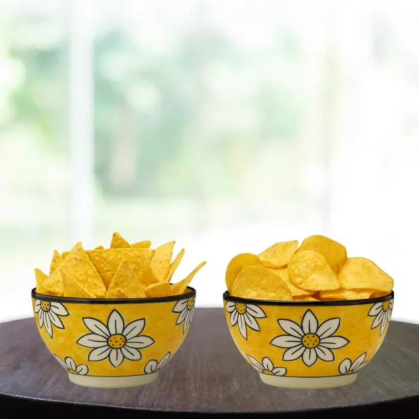 Yellow_Sunflower_Print_Ceramic_Serving/Snack_Bowl_(750_Ml)