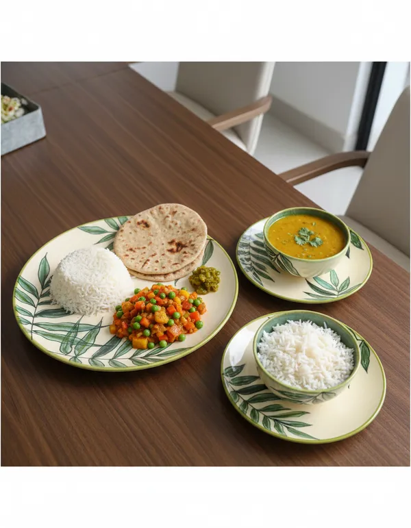 Ceramic_Handpainted_Green_Leaf_Design_Dinner_Set_of_3_-_Includes_Full_Plate,_Quarter_Plate_and_Katori_-_Premium_Glossy_Finish_Dinnerware,_Microwave_&_Dishwasher_Safe,_Modern_Dining_Tableware_Set_for_1