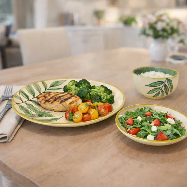 Ceramic_Handpainted_Green_Leaf_Design_Dinner_Set_of_3_-_Includes_Full_Plate,_Quarter_Plate_and_Katori_-_Premium_Glossy_Finish_Dinnerware,_Microwave_&_Dishwasher_Safe,_Modern_Dining_Tableware_Set_for_1