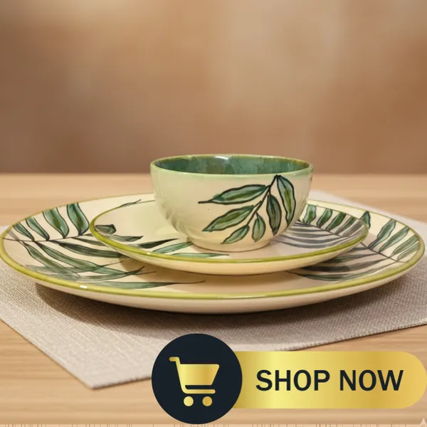 Ceramic_Handpainted_Green_Leaf_Design_Dinner_Set_of_3_-_Includes_Full_Plate,_Quarter_Plate_and_Katori_-_Premium_Glossy_Finish_Dinnerware,_Microwave_&_Dishwasher_Safe,_Modern_Dining_Tableware_Set_for_1