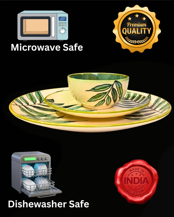 Ceramic_Handpainted_Green_Leaf_Design_Dinner_Set_of_3_-_Includes_Full_Plate,_Quarter_Plate_and_Katori_-_Premium_Glossy_Finish_Dinnerware,_Microwave_&_Dishwasher_Safe,_Modern_Dining_Tableware_Set_for_1