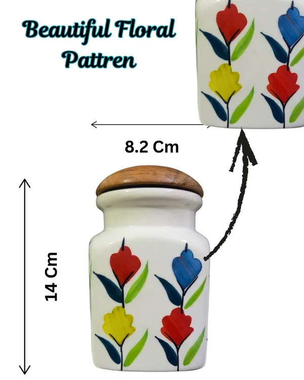 Floral_Ceramic_Canister_Set_of_2_I_Non-Toxic,_Lead-Free_Food_Storage_Jars_with_Natural_Wood_Lids_&_Metal_Caddy_I_Farmhouse_Cottage_Kitchen_Counter_Decor_for_Candies,_Sugar,_Tea