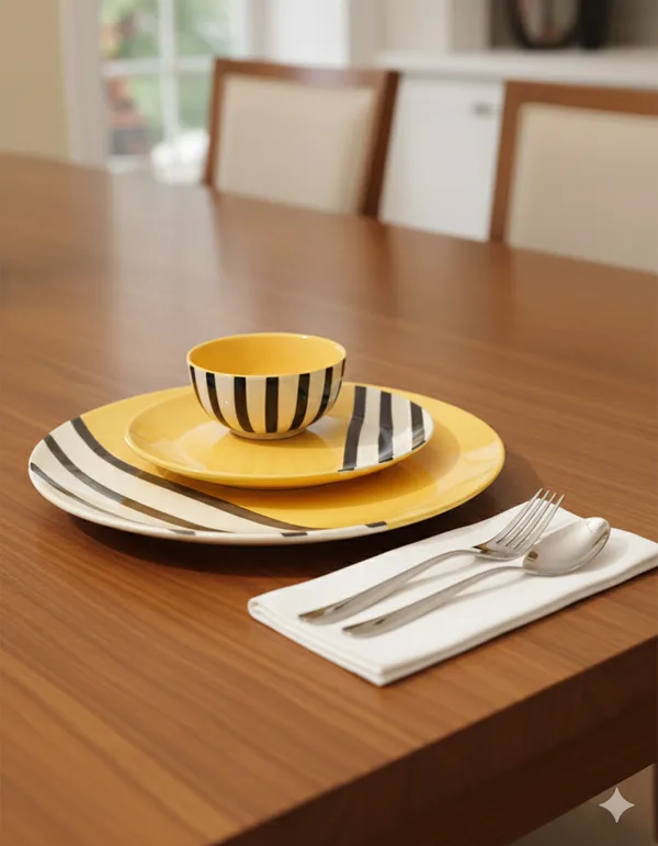 Handcrafted_Ceramic_Dinnerware_Set_of_3_(_Full_Plate,_Quarter_Plate_&_Katori),__Vibrant_Yellow_&_Striped_Design___I_Microwave_&_Dishwasher_Safe_I__Dinner_Serving_Set_for_Kitchen