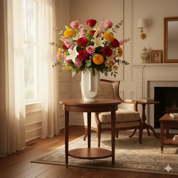 White_Glossy_Finish_Ceramic_Oblong_Face_Shape_Flower_Vase_(10_In._Dia.)