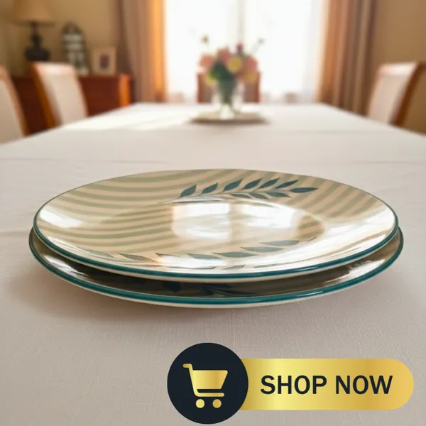 Leaf_Print_Ceramic_Dinner_Plate,_11-inch_Full_Plate_for_Dinner,_Made_in_India_-_Microwave_&_Dishwasher_Safe,_Non-Toxic_Lead-Free_Green/Beige_Tableware_(Set_of_2)
