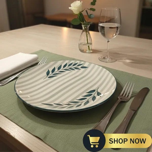 Leaf_Print_Ceramic_Dinner_Plate,_11-inch_Full_Plate_for_Dinner,_Made_in_India_-_Microwave_&_Dishwasher_Safe,_Non-Toxic_Lead-Free_Green/Beige_Tableware_(Set_of_2)