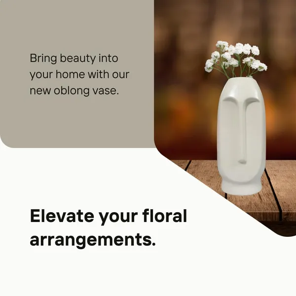 White_Glossy_Finish_Ceramic_Oblong_Face_Shape_Flower_Vase_(10_In._Dia.)