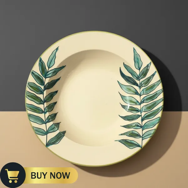 Premium_Ceramic_Pasta/Noodles_Plate_–_Non-Toxic,_Microwave_&_Dishwasher_Safe_–_Elegant_Leaf_Design_–_Cream_Color_Base,_Handpainted,_Stylish_Dinnerware_for_Modern_Dining_(Pack_of_2)