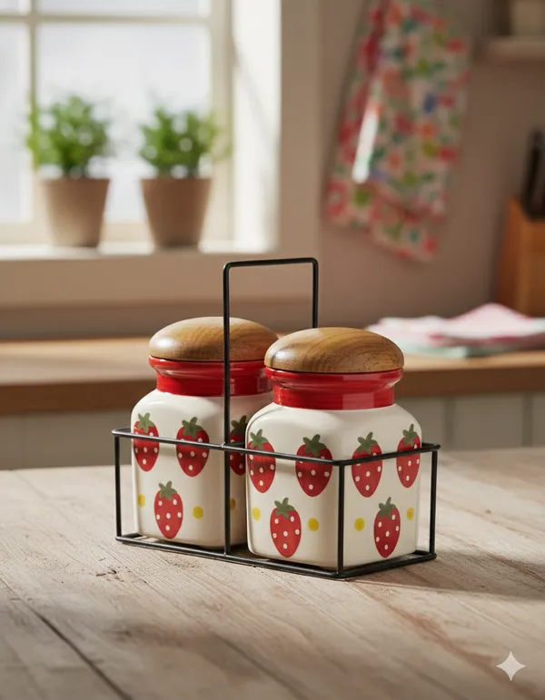Strawberry_Ceramic_Canister_Set_of_2_Non-Toxic,_Lead-Free_Food_Storage_Jars_with_Natural_Wood_Lids_&_Metal_Caddy_Farmhouse_Cottage_Kitchen_Counter_Decor_for_Coffee,_Sugar,_Tea