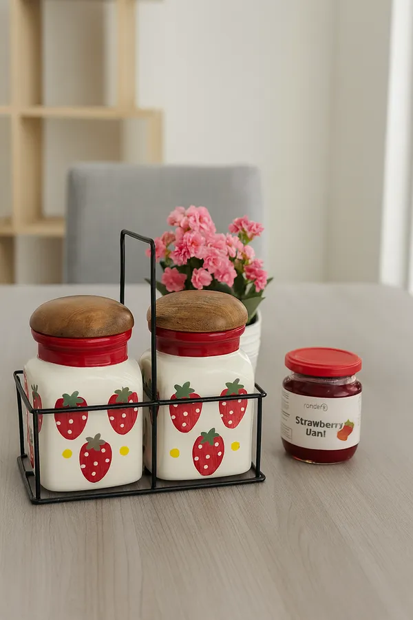 Strawberry_Ceramic_Canister_Set_of_2_Non-Toxic,_Lead-Free_Food_Storage_Jars_with_Natural_Wood_Lids_&_Metal_Caddy_Farmhouse_Cottage_Kitchen_Counter_Decor_for_Coffee,_Sugar,_Tea