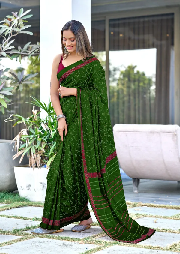 Green_Ajrakh_Block_Prints_Mulmul_Cotton_Saree_With_Unstitched_Blouse_For_Women