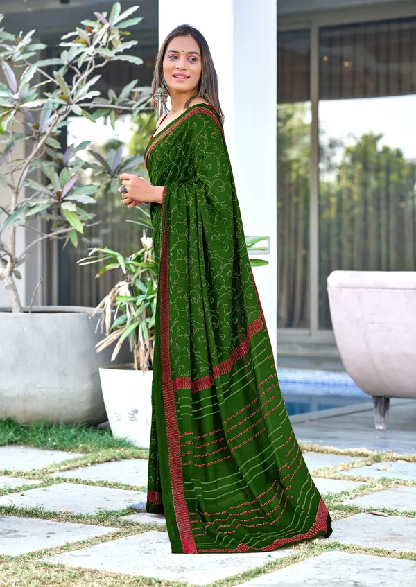 Green_Ajrakh_Block_Prints_Mulmul_Cotton_Saree_With_Unstitched_Blouse_For_Women
