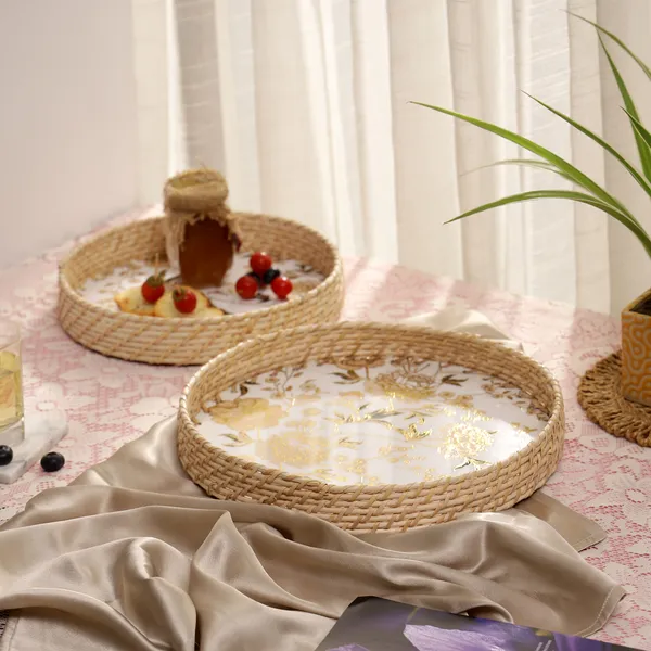 Multicolor_Wooden_And_Cane_Wooden_Enamel_Coated_Round_Set_Of_2_Trays_With_Cane_Border_,_Serving_Tray_For_Home_&_Dining_Table_,_Cane_Multipurpose_Trays_(_(33X33||28X28)Cm_)_(Set_Of_2)