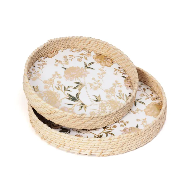Multicolor_Wooden_And_Cane_Wooden_Enamel_Coated_Round_Set_Of_2_Trays_With_Cane_Border_,_Serving_Tray_For_Home_&_Dining_Table_,_Cane_Multipurpose_Trays_(_(33X33||28X28)Cm_)_(Set_Of_2)