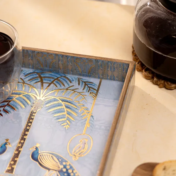 Wooden_Enamel_Coated_Square_Serving_Tray_with_Peacock_Design_For_Home_&_Dining_Table_,_Multipurpose_Tray_,_Serving_Tray