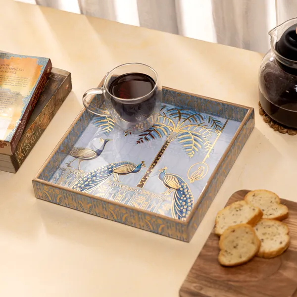 Wooden_Enamel_Coated_Square_Serving_Tray_with_Peacock_Design_For_Home_&_Dining_Table_,_Multipurpose_Tray_,_Serving_Tray