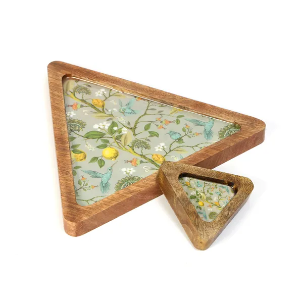 Multicolor_Wooden_Enamel_Coated_Triangular_Serving_Platter_With_Bowl_In_Mangowood_,_Snacks_Platter_For_Home_&_Dining_Table_,_Chip_N_Dip_Platter_,_Serving_Tray_(_(23X22||8X9)Cm_)_(Set_Of_2)