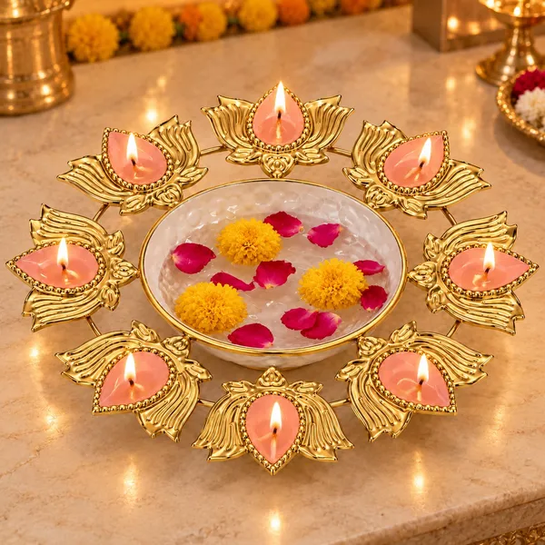 11_Inch_Metal_Urli_with_Pink_Enamel_Coating_&_8_Lotus_Diya_Holders_|_Decorative_Floating_Flower_Bowl_for_Diwali,_Pooja,_Festive_Decoration,_Home_Décor_&_Gifting