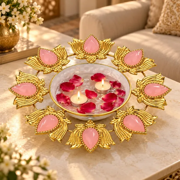 11_Inch_Metal_Urli_with_Pink_Enamel_Coating_&_8_Lotus_Diya_Holders_|_Decorative_Floating_Flower_Bowl_for_Diwali,_Pooja,_Festive_Decoration,_Home_Décor_&_Gifting