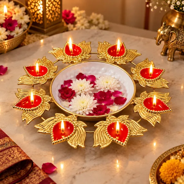 11_Inch_Metal_Urli_with_Red_Enamel_Coating_&_8_Lotus_Diya_Holders_|_Decorative_Floating_Flower_Bowl_for_Diwali,_Pooja,_Festive_Decoration,_Home_Décor_&_Gifting